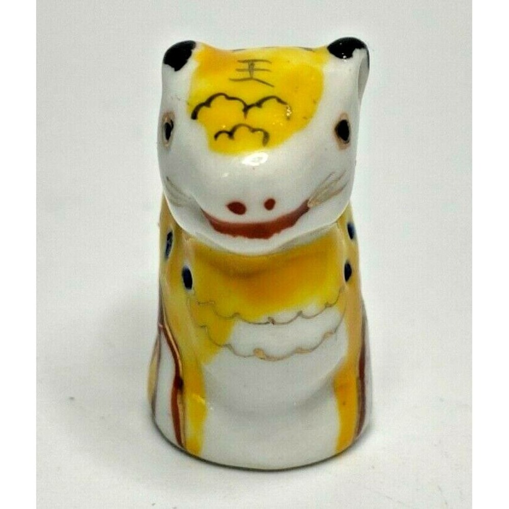 Vintage Chinese Hand Painted Zodiac Animal Shaped Thimble Porcelain "Tiger"U185